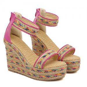 [gh10008]Peep Toe Colorful Braided High Wedge Heel Platform Sandal on ...