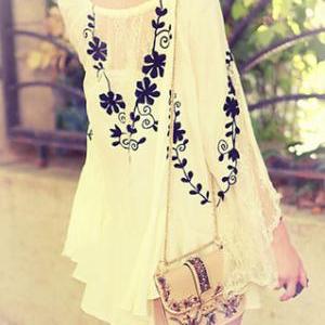 [gh10038]floral Embroidery Long Sleeve Loose..