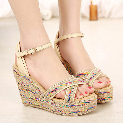 [gh10007]hobo Multicolor Braided High Wedge Heel Platform Sandal on Luulla