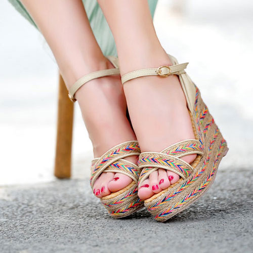 [gh10007]hobo Multicolor Braided High Wedge Heel Platform Sandal on Luulla
