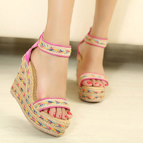 [gh10008]Peep Toe Colorful Braided High Wedge Heel Platform Sandal on ...