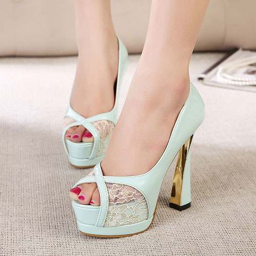 Floral Lace Peep Toe High Chunky Heel Platform Sandal [gh10012]