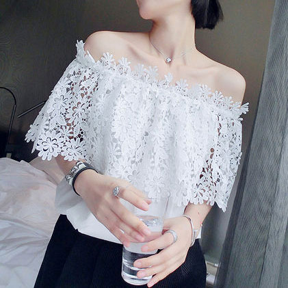 White Off The Shoulder Floral Crochet Lace Blouse Look Fashion, Womens