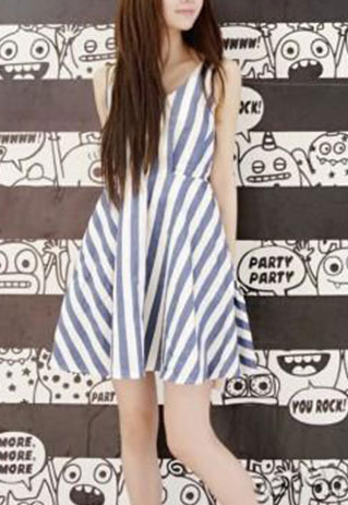 [gh10057]stripe Bowknot Low-cut V Neck Open Back Sleeveless Dress