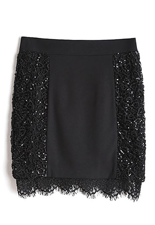 [gh10095]Black Sequined Fringed Lacy Hip Hugging Pencil Skirt on Luulla