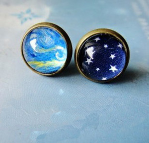 [ Grdx02061]cool Sky Stars Oil Paiting Earrings For Two