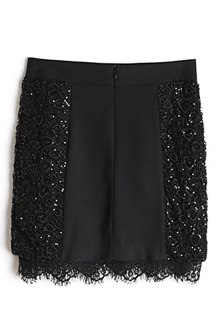 [gh10095]Black Sequined Fringed Lacy Hip Hugging Pencil Skirt on Luulla